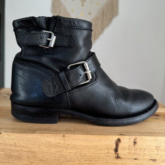 𝅺Ash Black Leather Double Silver Buckle Grunge Moto Ankle Boots US Size 8 / 39 - Picture 9 of 15